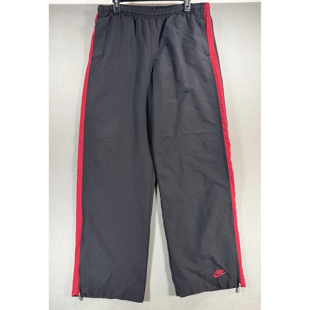 Nike Y2K Baggy Track Pants Mens Size M Black With Red Stripe Wide Leg VTG